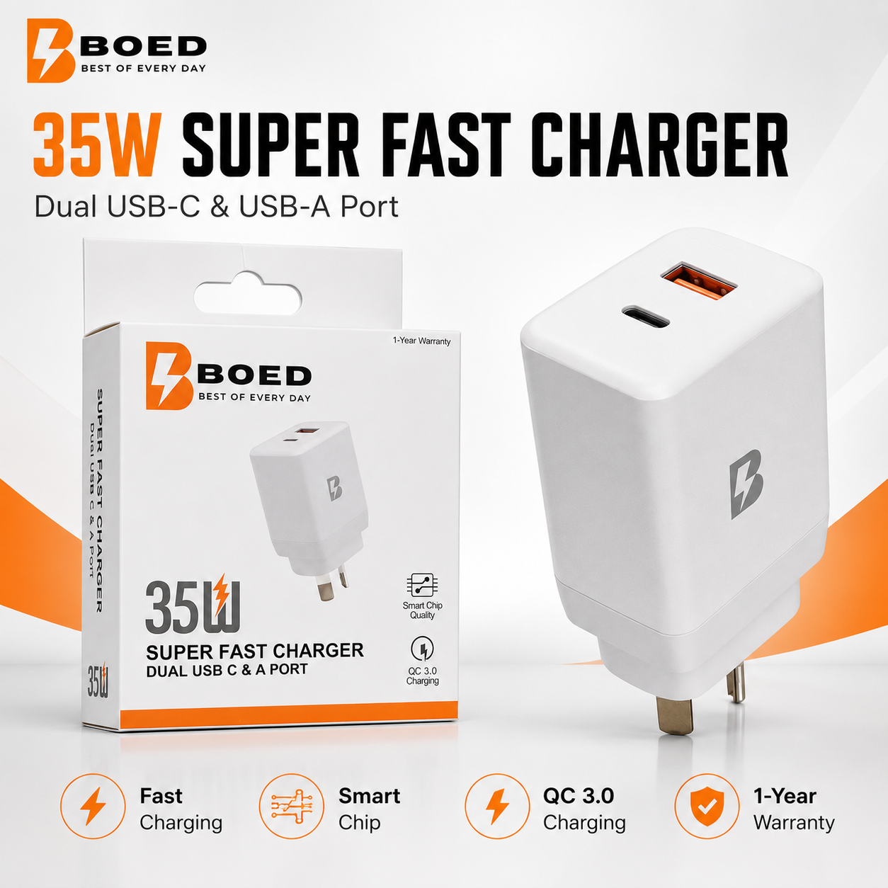 BOED 35W Super Fast Charger USB-C & USB-A