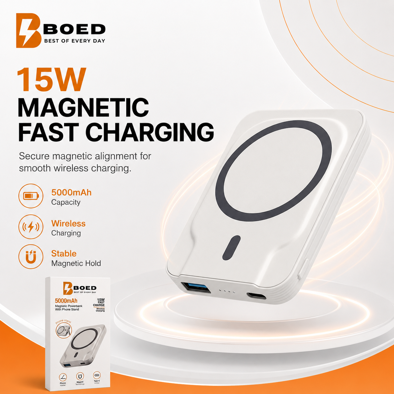 BOED 5000mAh Magnetic Wireless Power Bank