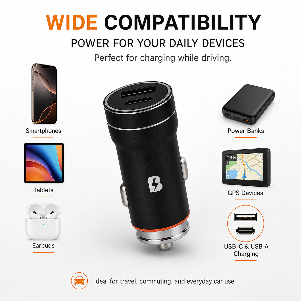 BOED 48W Dual Port Fast Car Charger USB-A & USB-C