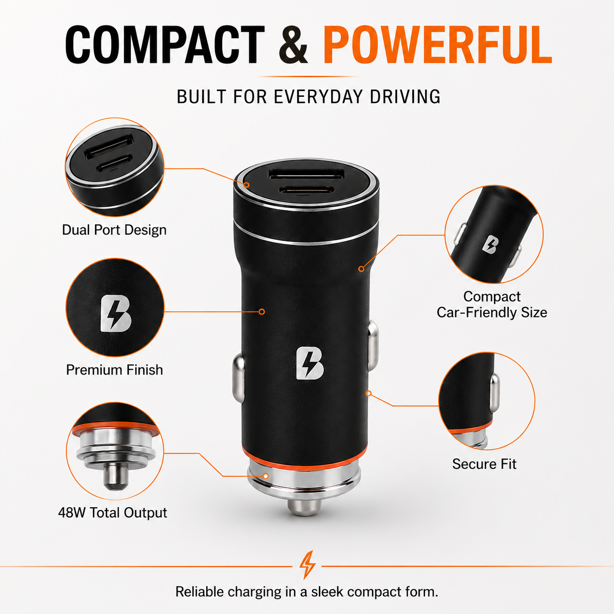 BOED 48W Dual Port Fast Car Charger USB-A & USB-C