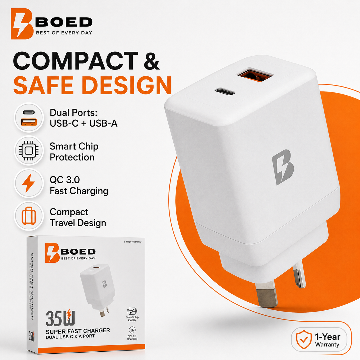 BOED 35W Super Fast Charger USB-C & USB-A
