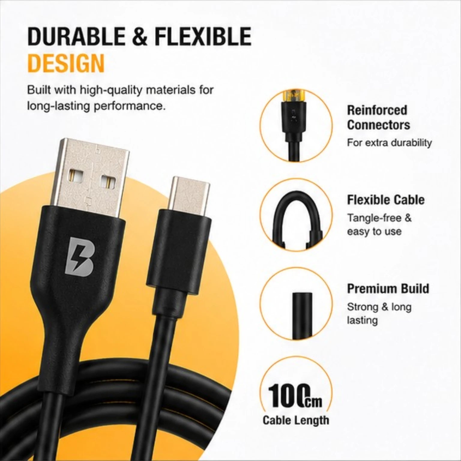 BOED USB-A to USB-C Fast Charging Cable 100cm