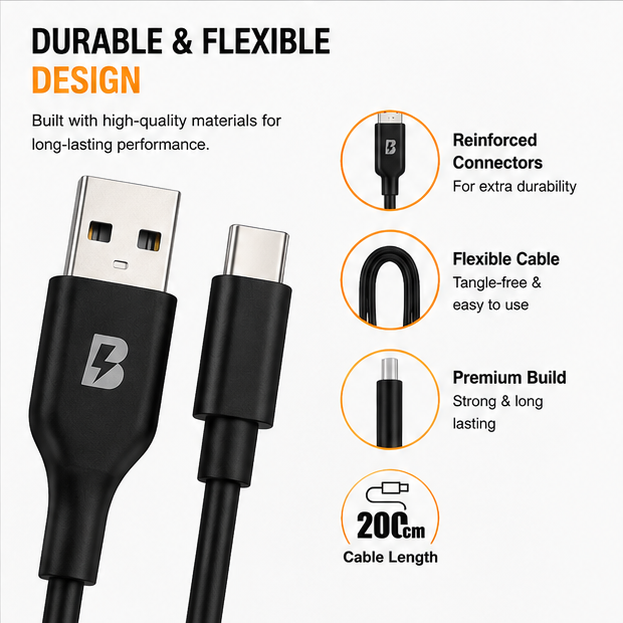 BOED USB-A to USB-C Fast Charging Cable 200cm