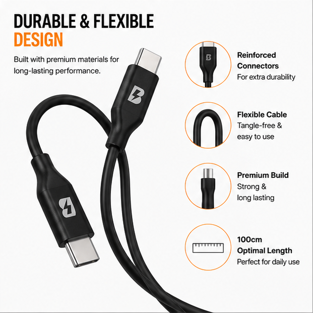 BOED USB-C to USB-C Fast Charging Cable 100cm
