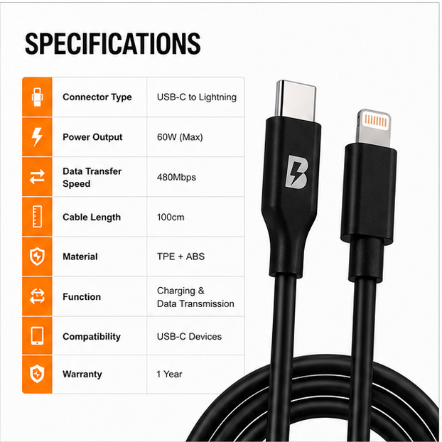 BOED USB-C to Lightning Cable 200cm