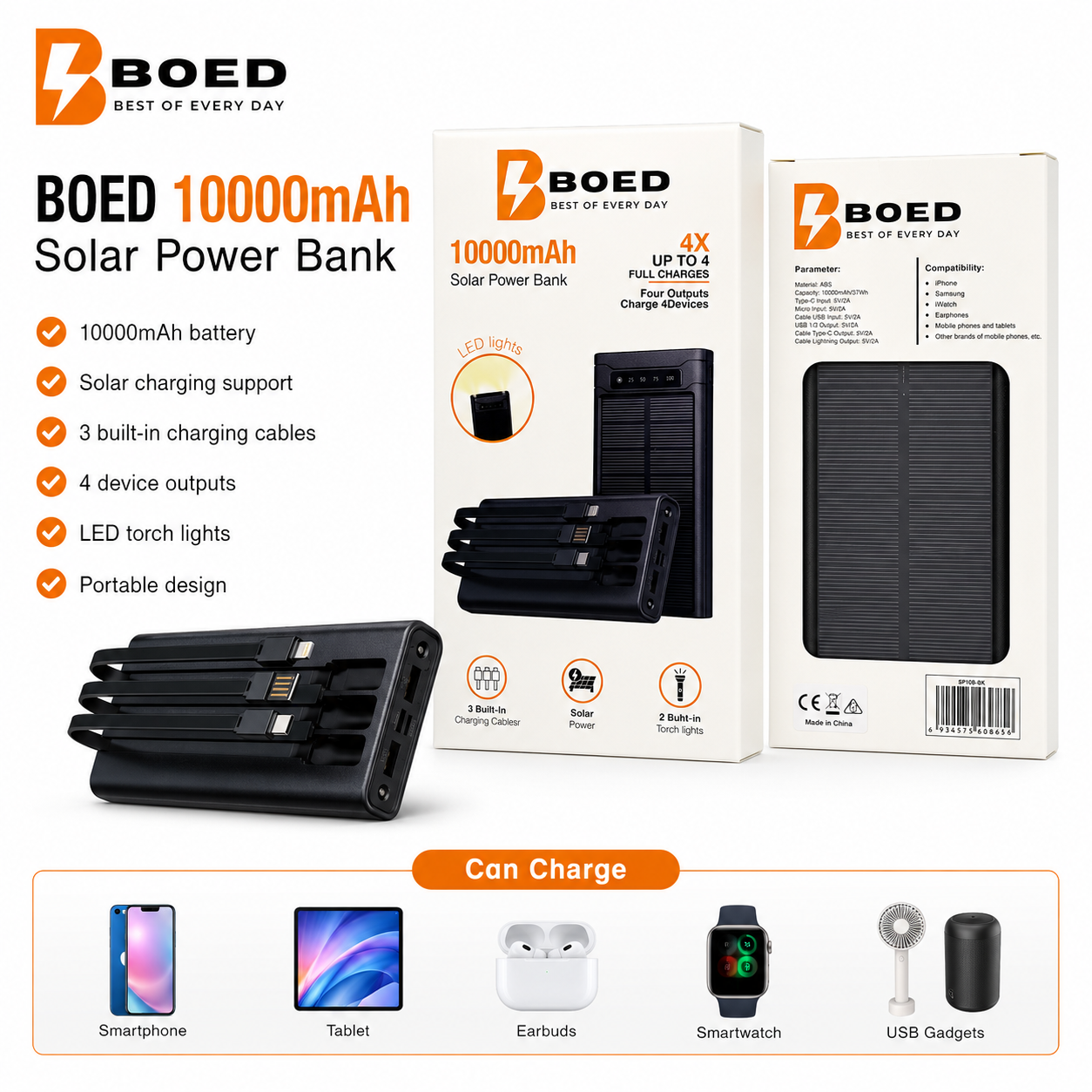 BOED 10000mAh Solar Power Bank