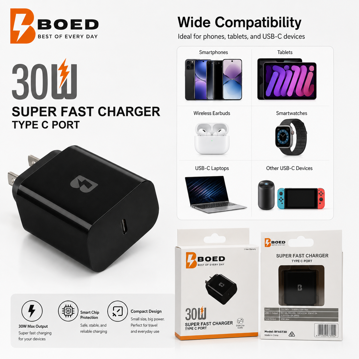 BOED 30W Super Fast Charger Type-C Port